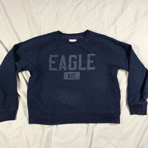 American Eagle Womens Large Blue Sweatshirt Eagle NYC Graphic Crewneck Casual